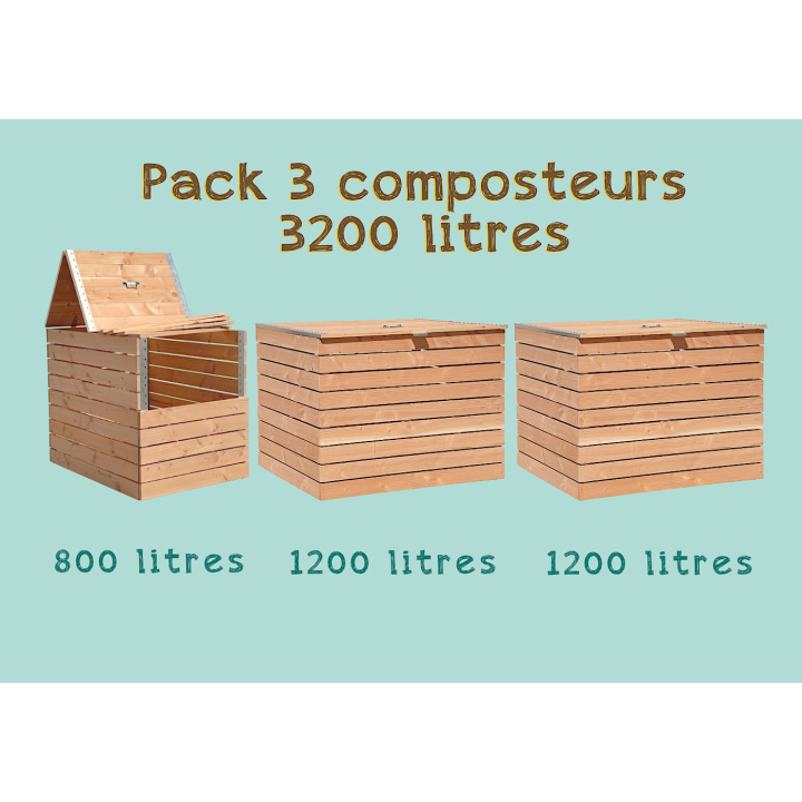 3er-Pack Douglasienholz-Komposter - 3200 Liter