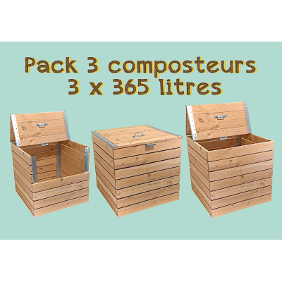 Set of three composters  in Douglas wood. 4800 litres capacity