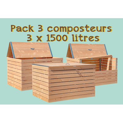 Juego de tres compostadores en madera Douglas. 4800 litros capacidad
