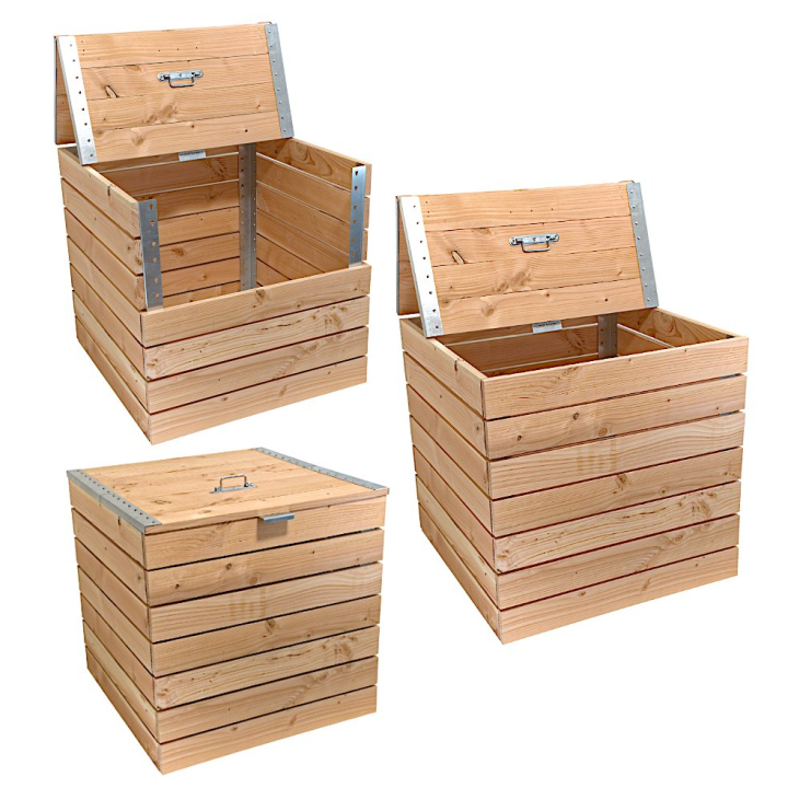 Juego de tres compostadores en madera Douglas. 4800 litros capacidad