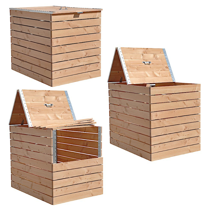 Juego de tres compostadores en madera Douglas. 4800 litros capacidad
