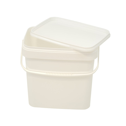 Cubo rectangular de 10 litros de plástico apto para uso alimentario.