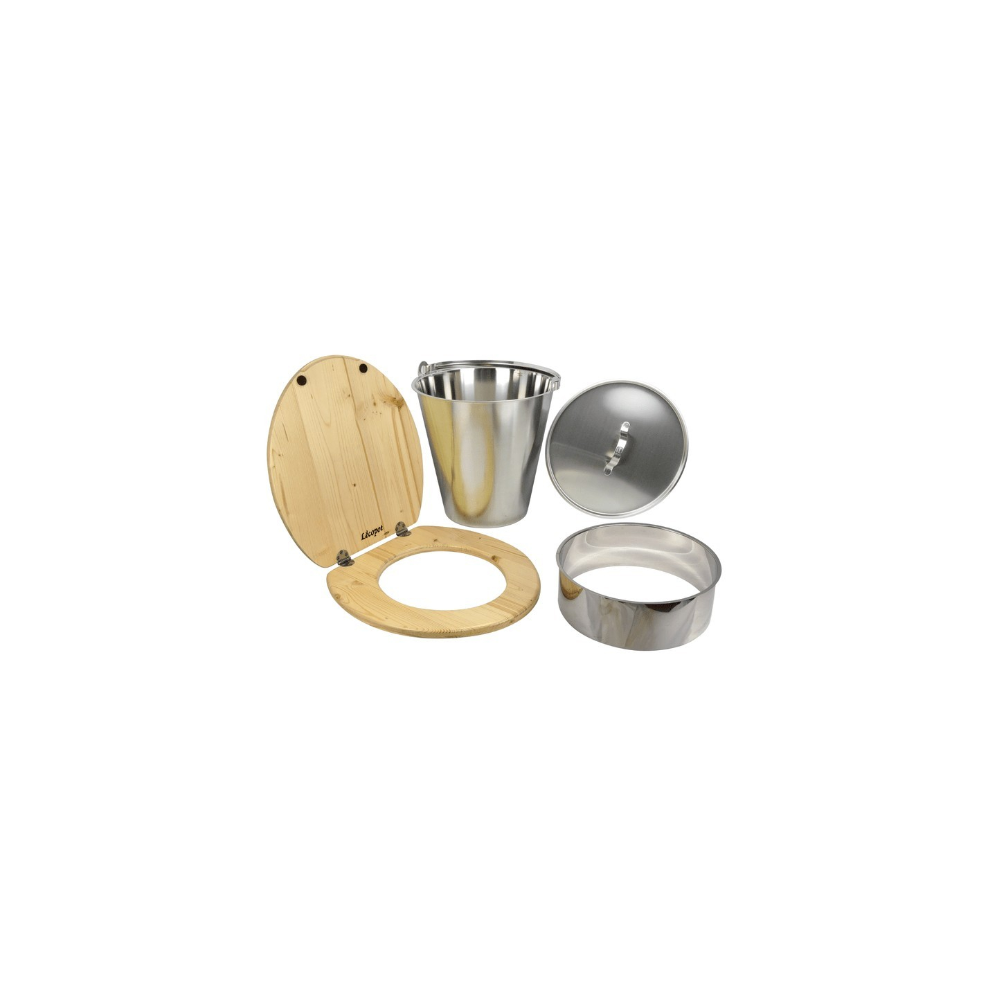 Toilette sèche en bois blanc/huilé avec seau 22L, bavette inox